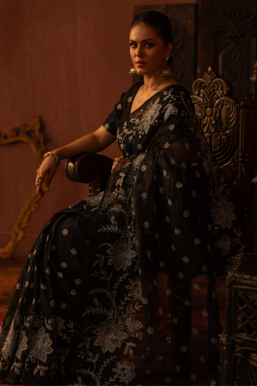 Peony Embroidered Half Silk Sari